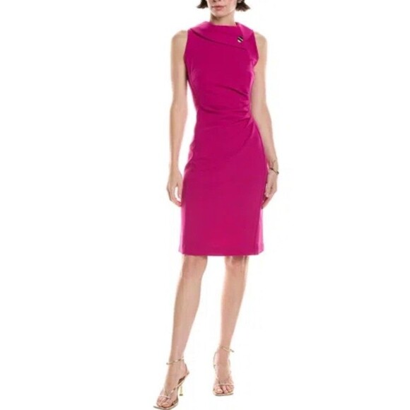 Tahari Asl Draped Neckline Sheath Sleeveless Magenta Midi Dress Women’s Size 8 - Picture 2 of 11
